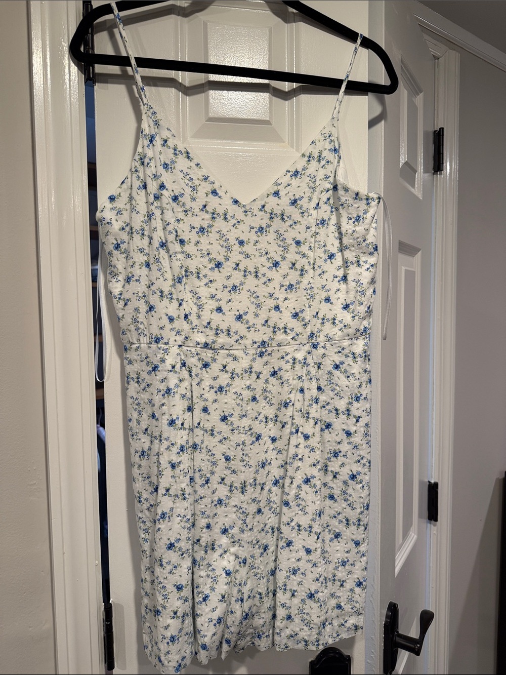 Aqua White Mini Dress with Blue Floral Print